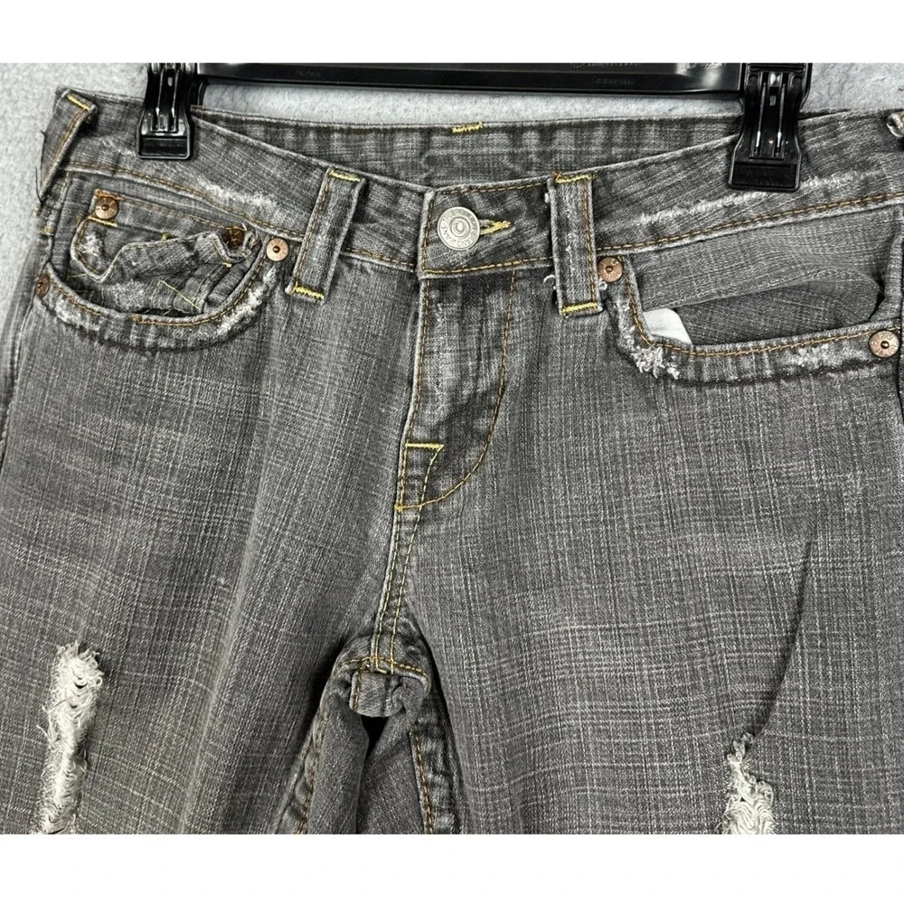 True Religion Joey Jeans Women 30 Grey Flare Ripped Distressed Denim Made In USA
